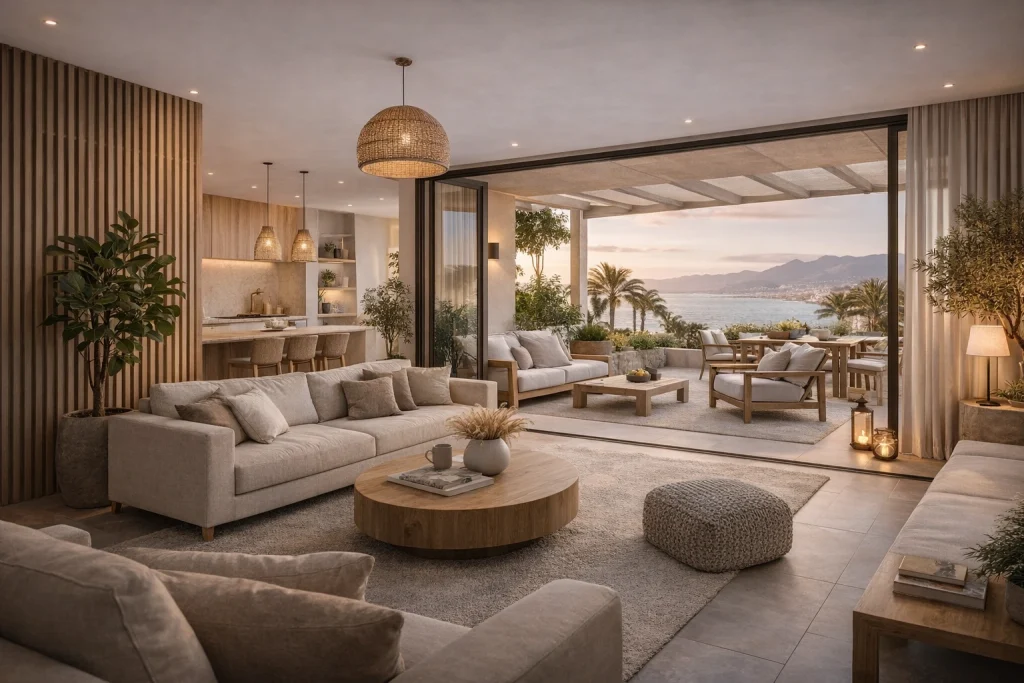 Vivienda mediterránea en Málaga diseñada por estudio de interiorismo con conexión interior-exterior